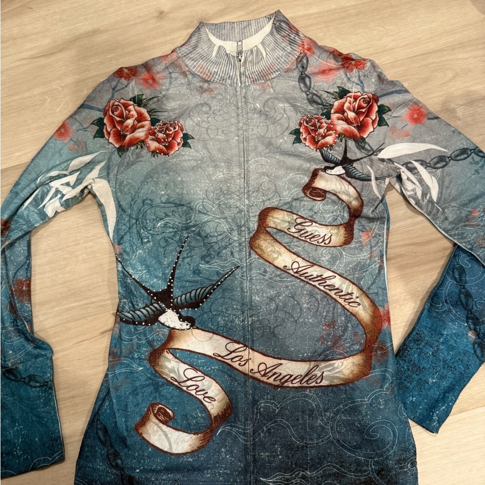 Guess Jeans White and Gray Knit Top